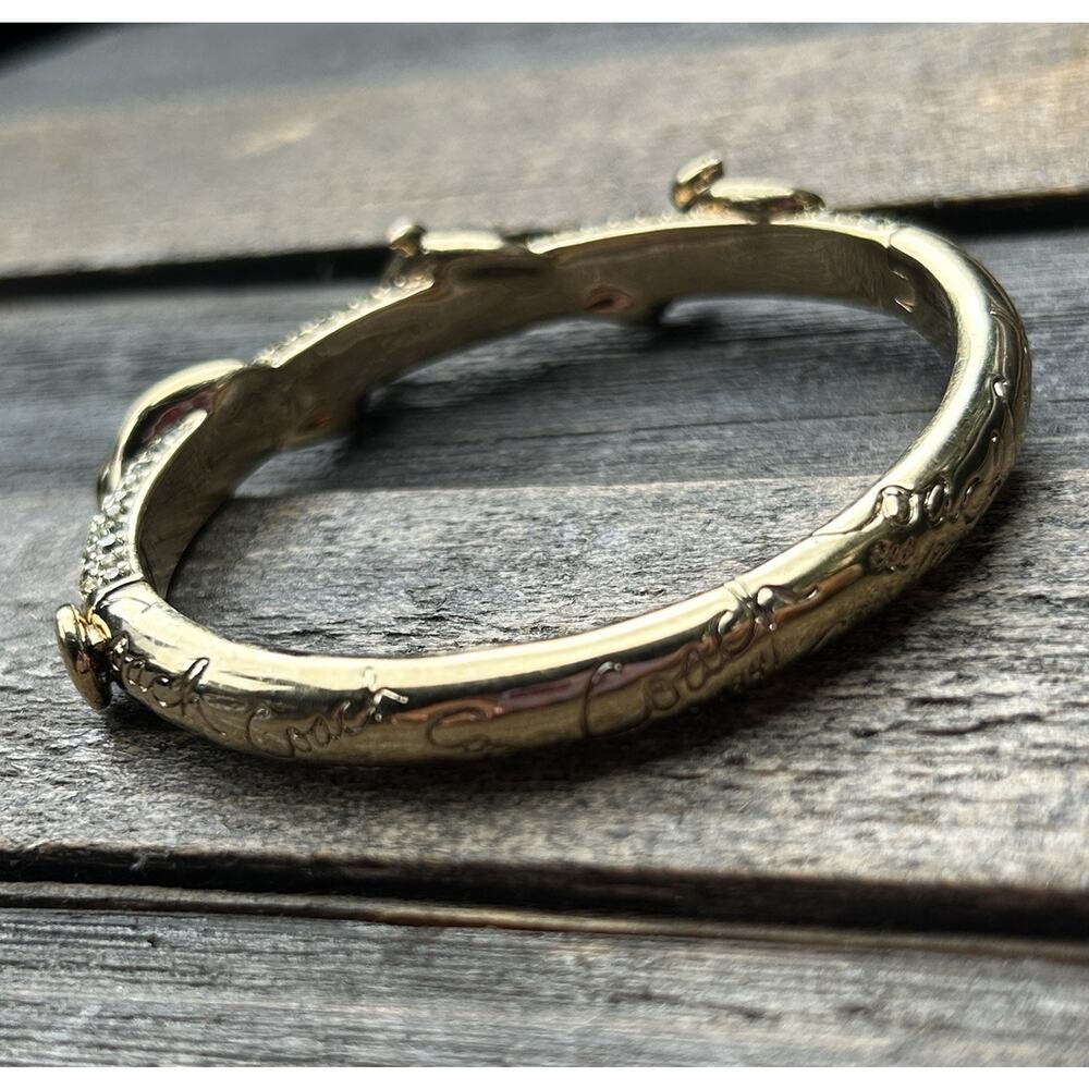 Coach Womens Gold Tone Crystal Pave Script Vine Hinge Bangle Bracelet - Picture 6 of 16